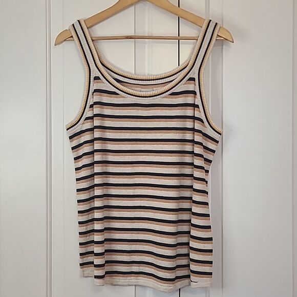Nic+Zoe Vital Striped Sweater Tank Cream, Black, Mustard, Tan Size L - Picture 3 of 15